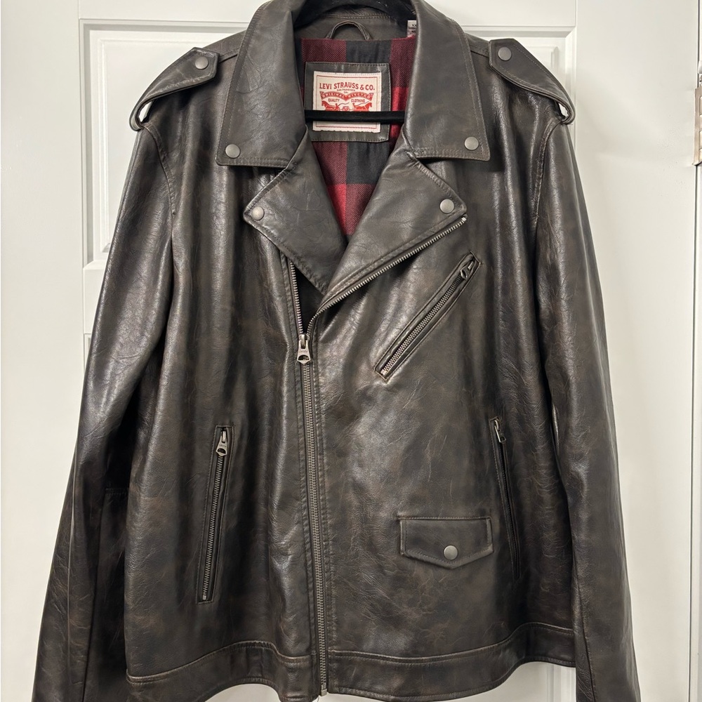 Levi's Men's Black/Brown Faux Leather Moto Jacket